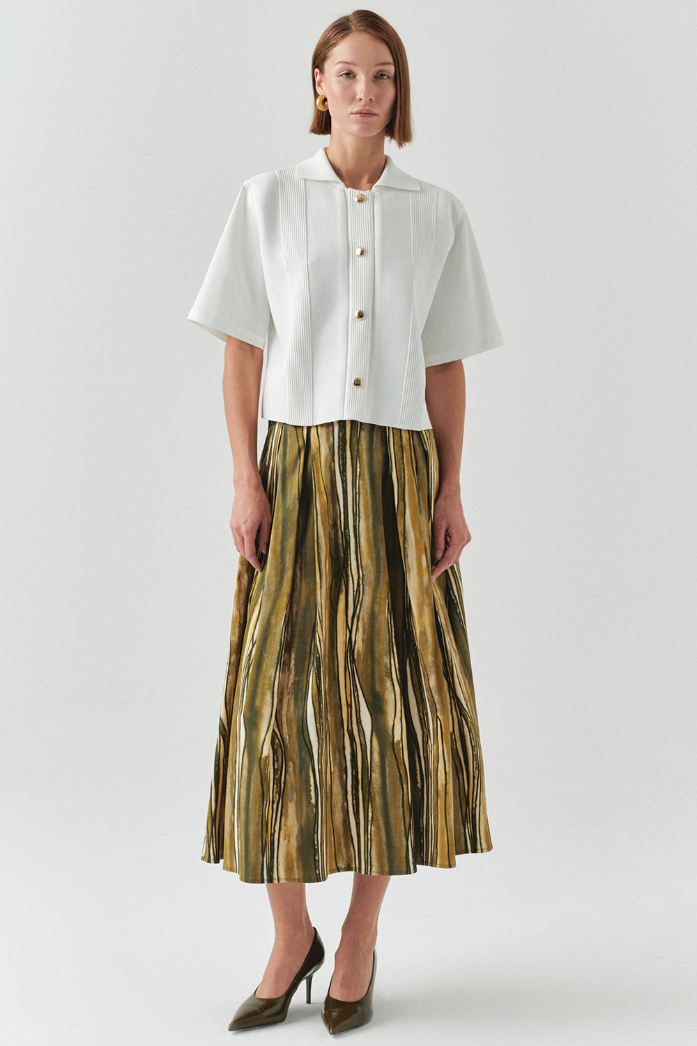 Exquise-Kısa Kollu Triko Garnili Poplin Regular Kemik Gömlek-GÖMLEK-5-Milagron.com