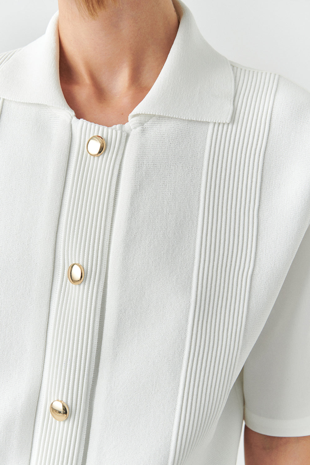 Exquise-Kısa Kollu Triko Garnili Poplin Regular Kemik Gömlek-GÖMLEK-6-Milagron.com