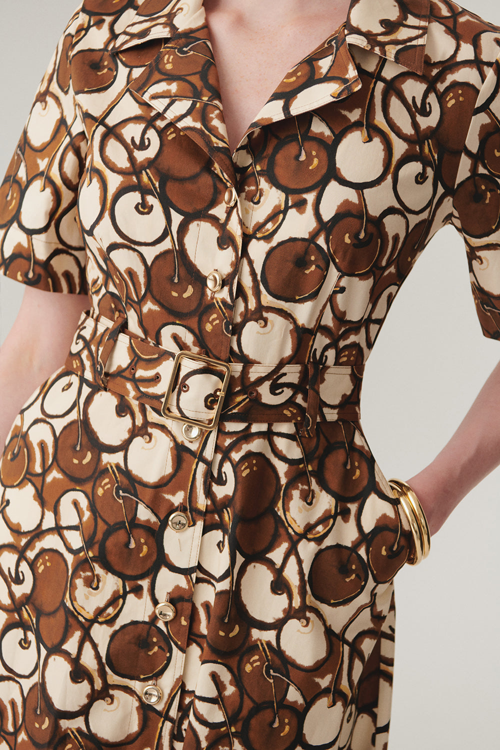 Exquise-Kısa Kollu önden Düğmeli Pamuklu Kumaş Desenli Elbise-ELBİSE-5-Milagron.com