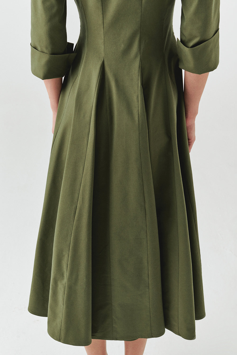 Exquise-Kruvaze Kesim Gold Düğmeli Regular Haki Midi Elbise-ELBİSE-5-Milagron.com