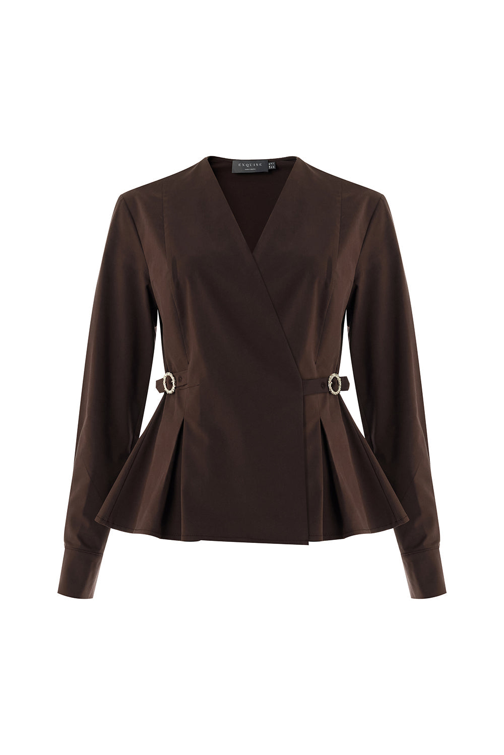 Exquise-Kruvaze Yaka Uzun Kollu Slim Fit Kahve Gömlek-GÖMLEK-7-Milagron.com