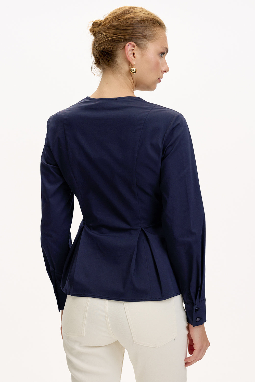 Exquise-Kruvaze Yaka Uzun Kollu Slim Fit Lacivert Gömlek-GÖMLEK-3-Milagron.com