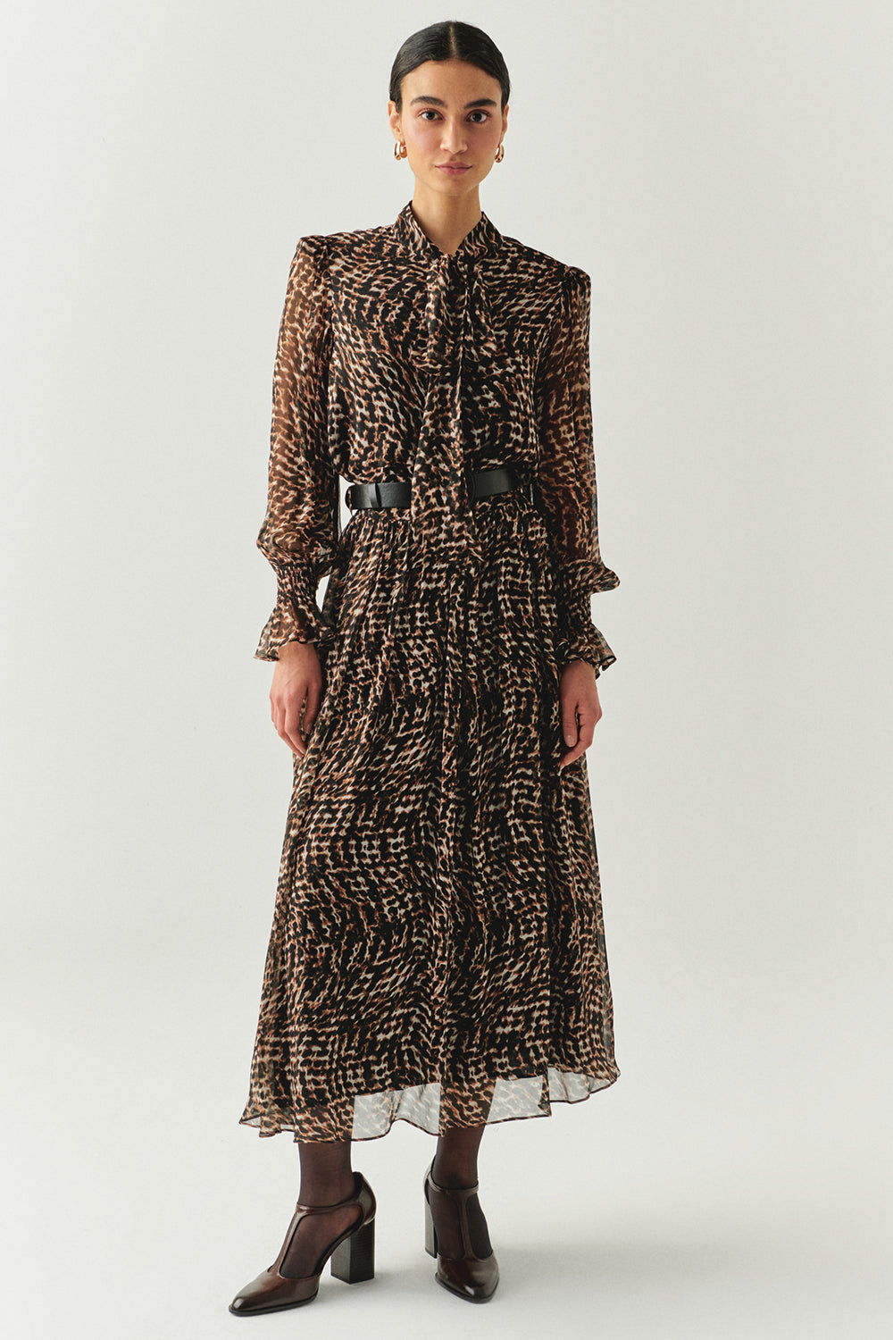 Exquise-Leopar Desen Fular Yakalı Astarlı Regular Bluz-BLUZ-4-Milagron.com