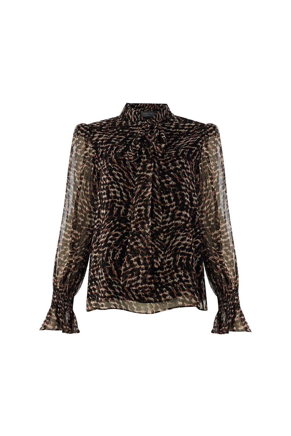 Exquise-Leopar Desen Fular Yakalı Astarlı Regular Bluz-BLUZ-7-Milagron.com