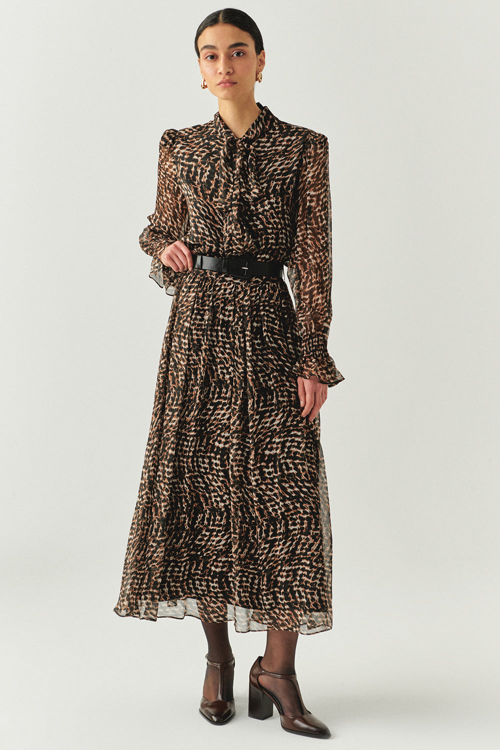 Exquise-Leopar Desenli Astarlı Kemerli Regular Midi Etek-ETEK-1-Milagron.com