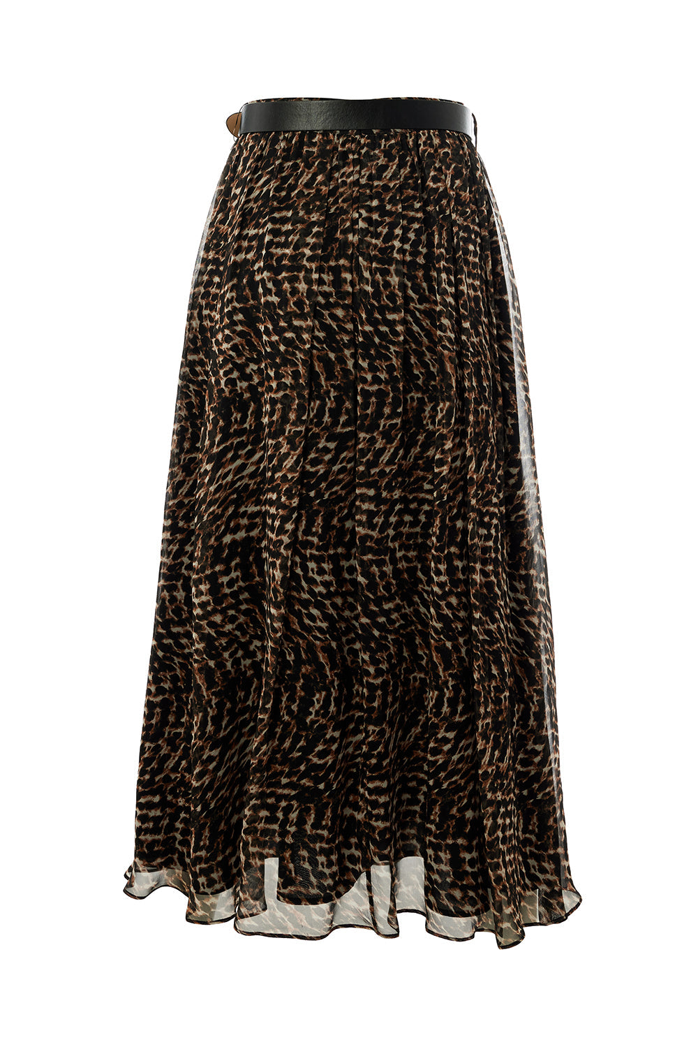 Exquise-Leopar Desenli Astarlı Kemerli Regular Midi Etek-ETEK-7-Milagron.com