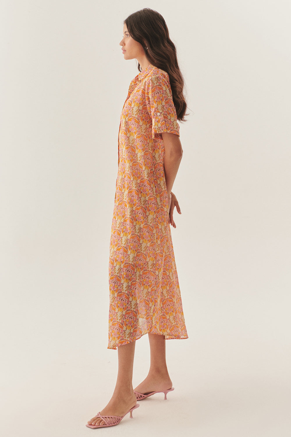 Exquise-Midi Boy çiçek Desenli Gömlek Elbise-ELBİSE-3-Milagron.com