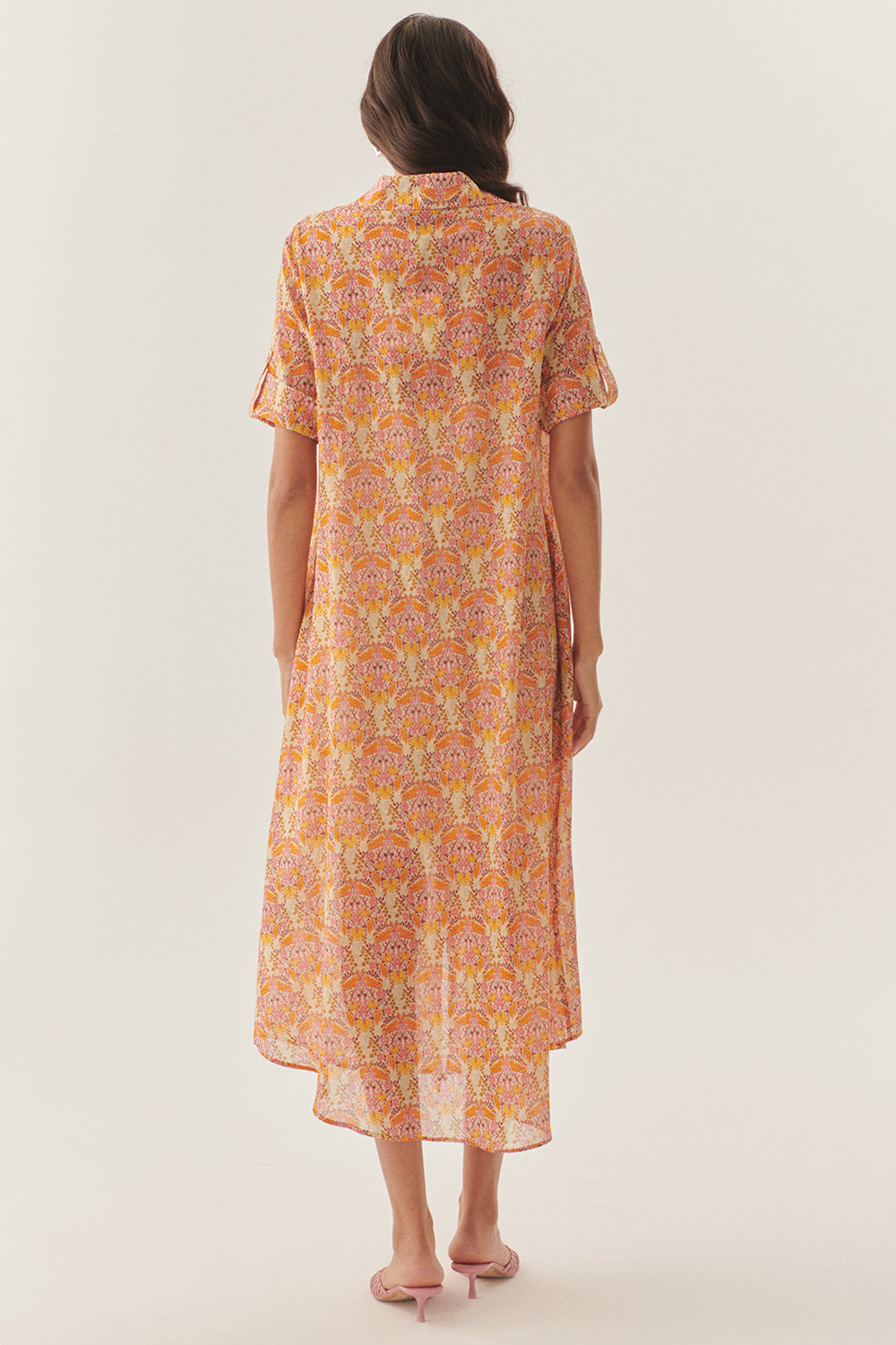 Exquise-Midi Boy çiçek Desenli Gömlek Elbise-ELBİSE-4-Milagron.com