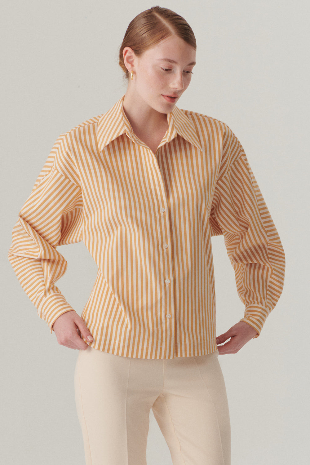 Exquise-Pamuklu Belden Oturtmalı çizgili Regular Fit Gömlek-Gömlek-2-Milagron.com