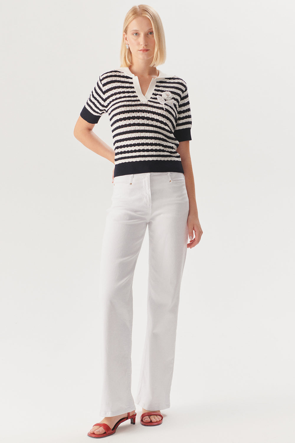 Exquise-Pamuklu Beyaz Yüksek Bel Regular Fit Denim Pantolon-Kot Pantolon-1-Milagron.com