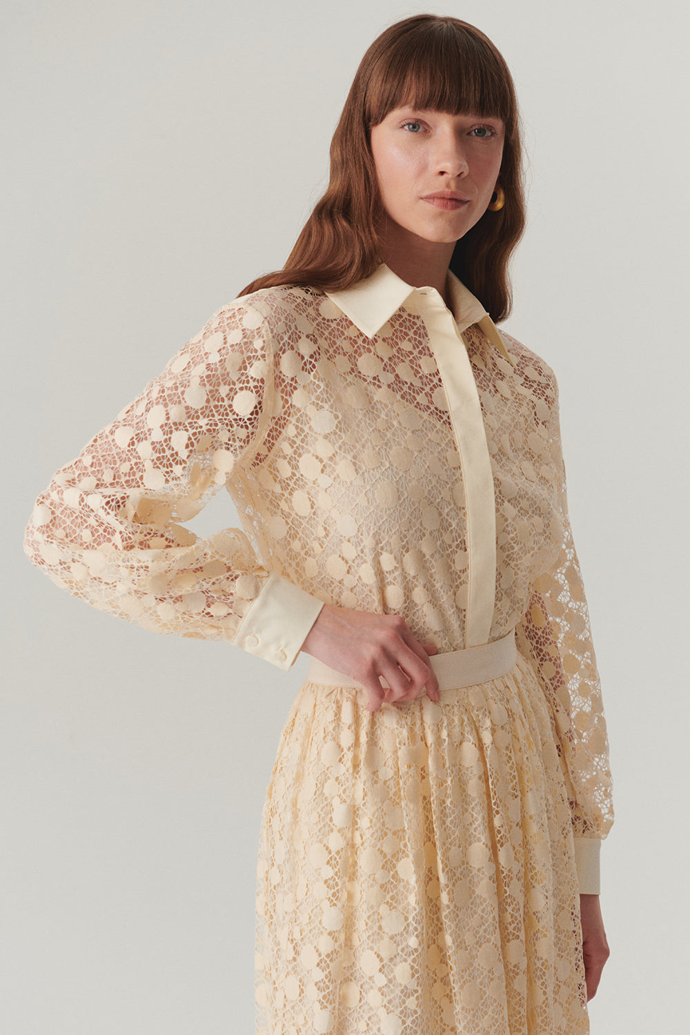 Exquise-Pamuklu Dantelli Regular Gömlek-Gömlek-3-Milagron.com