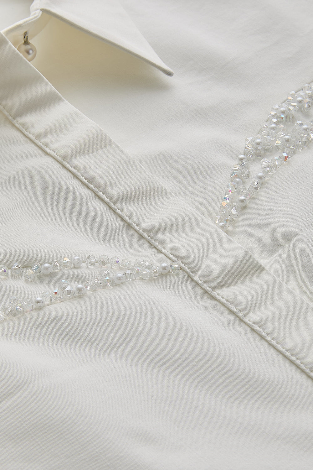 Exquise-Pamuklu Uzun Kol Kristal Taşlı Slim Fit Kemik Gömlek-GÖMLEK-6-Milagron.com