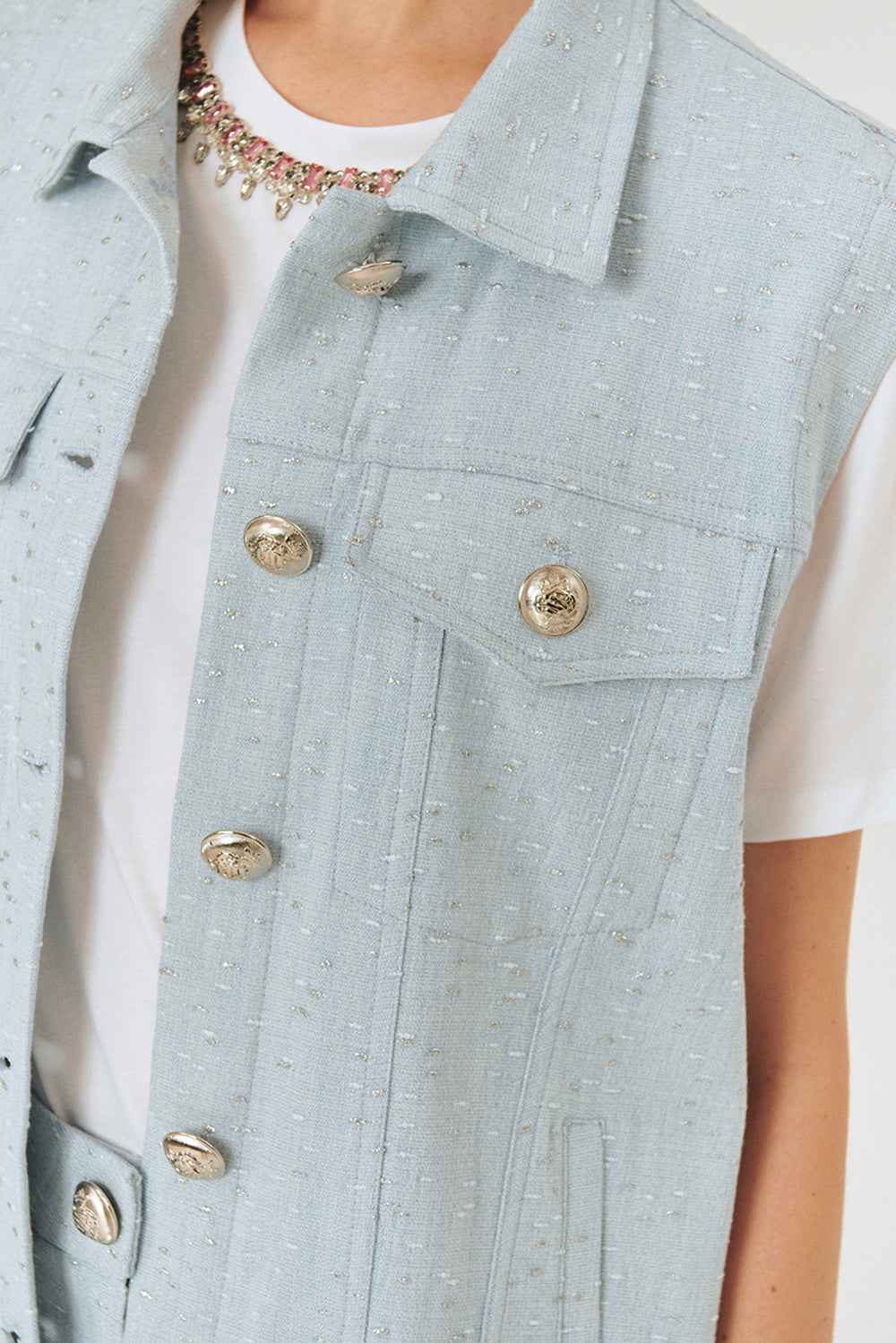 Exquise-Parlak Kumaş Detaylı Mavi Yelek-YELEK-3-Milagron.com