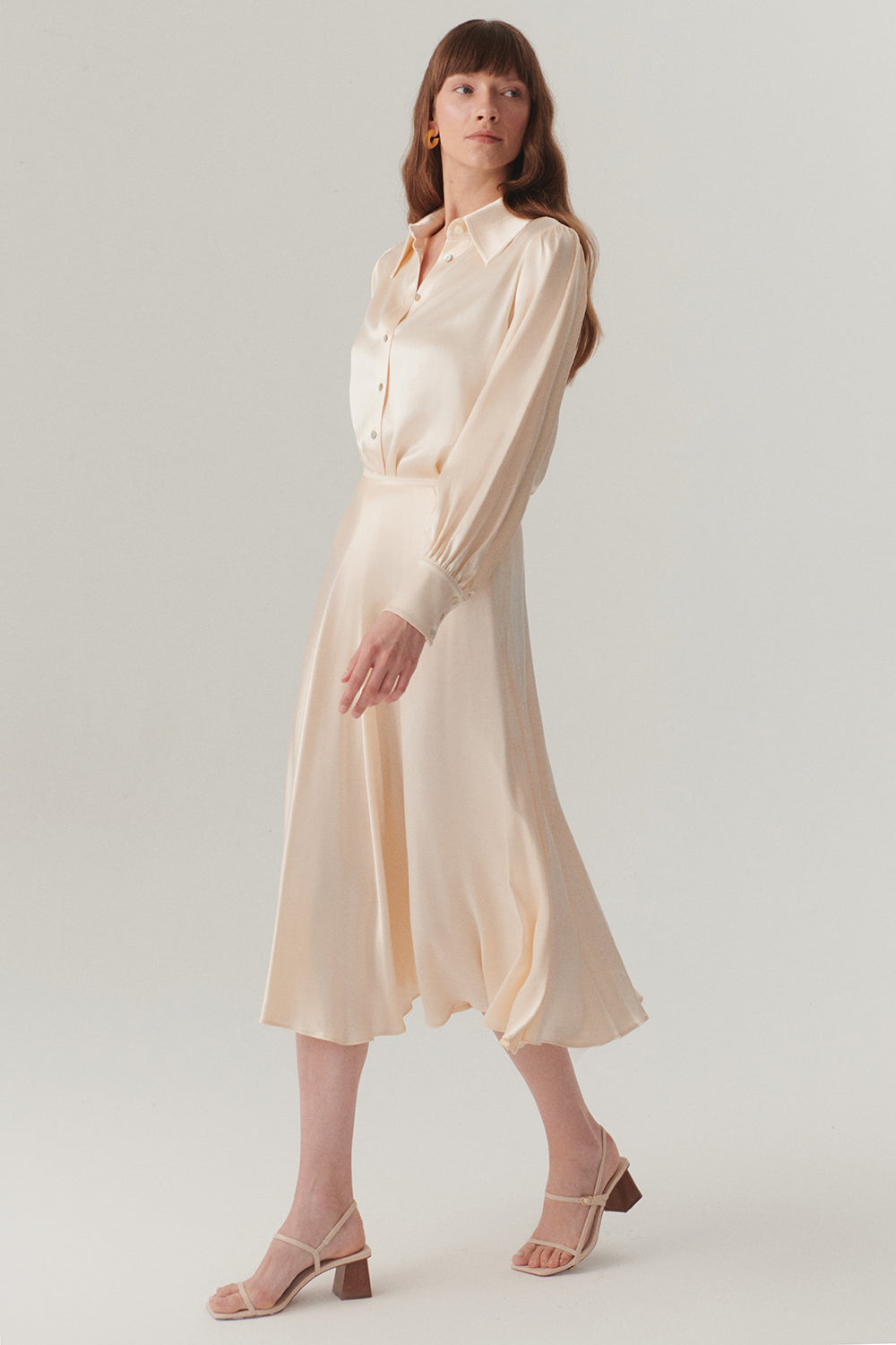 Exquise-Parlak Kumaş Saten Kiloş Midi Boy Etek-Etek-4-Milagron.com