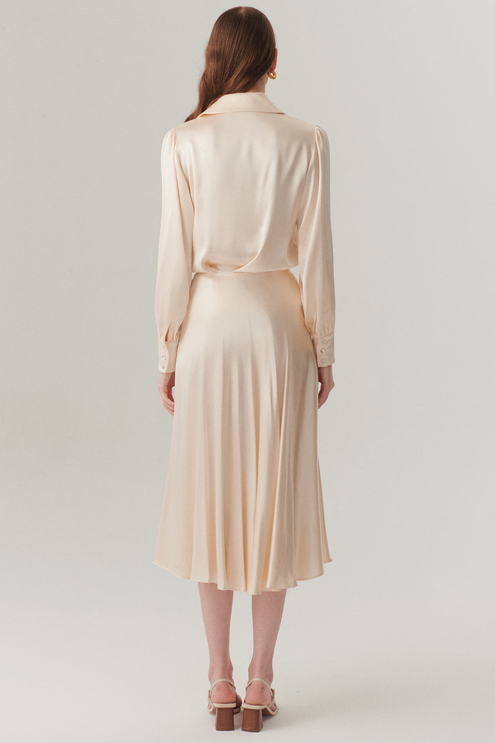 Exquise-Parlak Kumaş Saten Kiloş Midi Boy Etek-Etek-5-Milagron.com