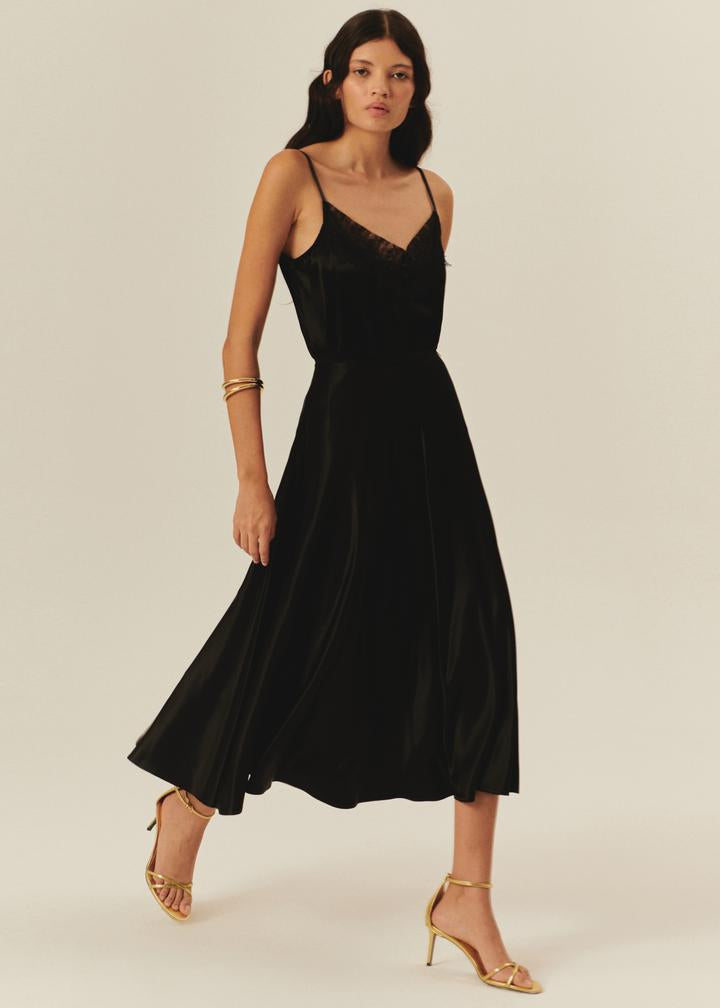 Exquise-Parlak Kumaş Saten Kiloş Midi Boy Etek-Etek-8-Milagron.com