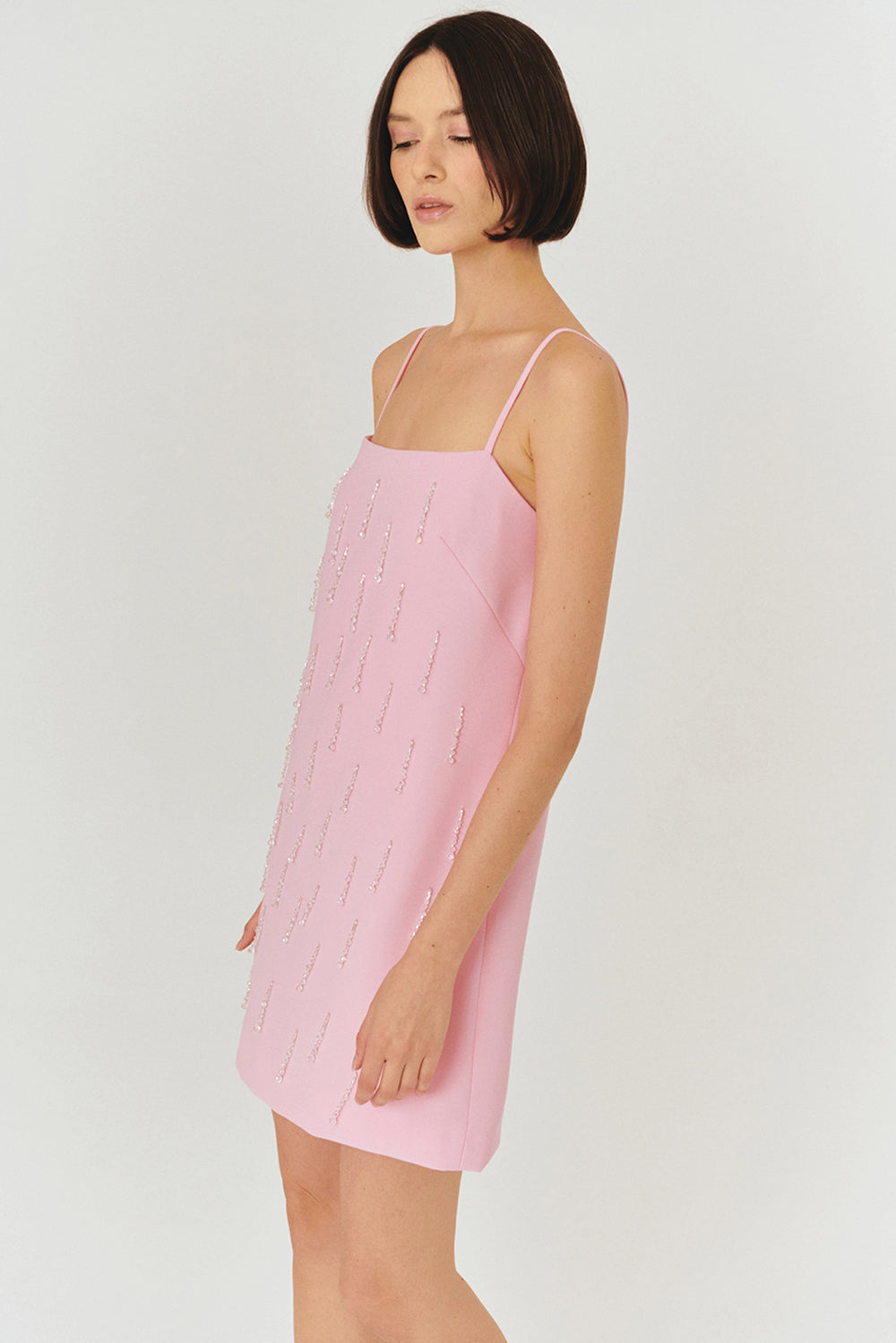 Exquise-Pembe Askılı Mini Elbise-ELBİSE-3-Milagron.com