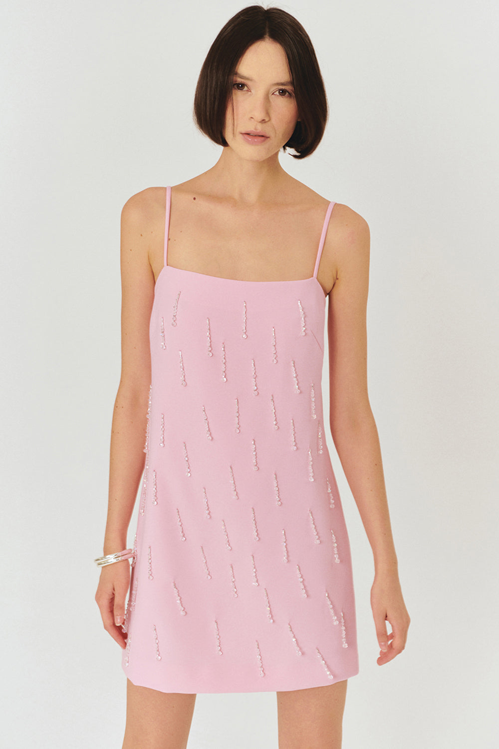 Exquise-Pembe Askılı Mini Elbise-ELBİSE-4-Milagron.com