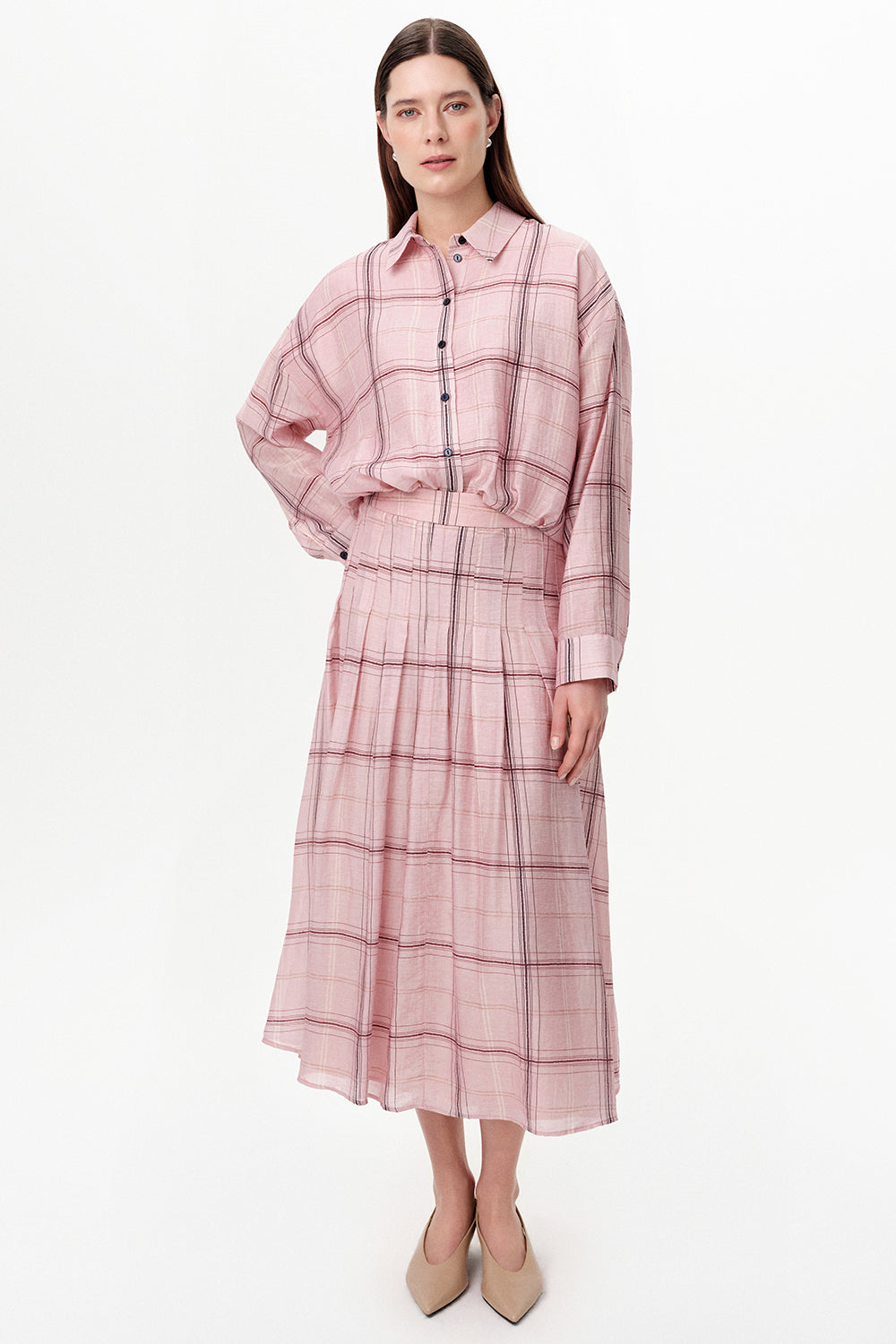 Exquise-Pileli Astarlı Tencel Karışımlı Midi Regular Etek-Etek-1-Milagron.com