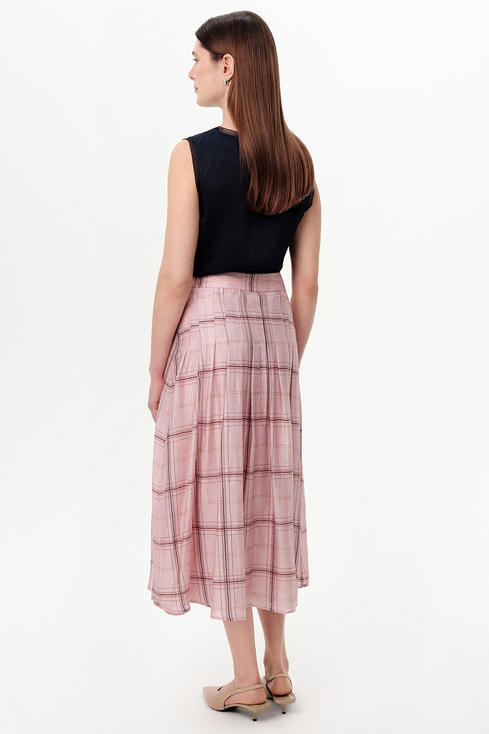 Exquise-Pileli Astarlı Tencel Karışımlı Midi Regular Etek-Etek-6-Milagron.com