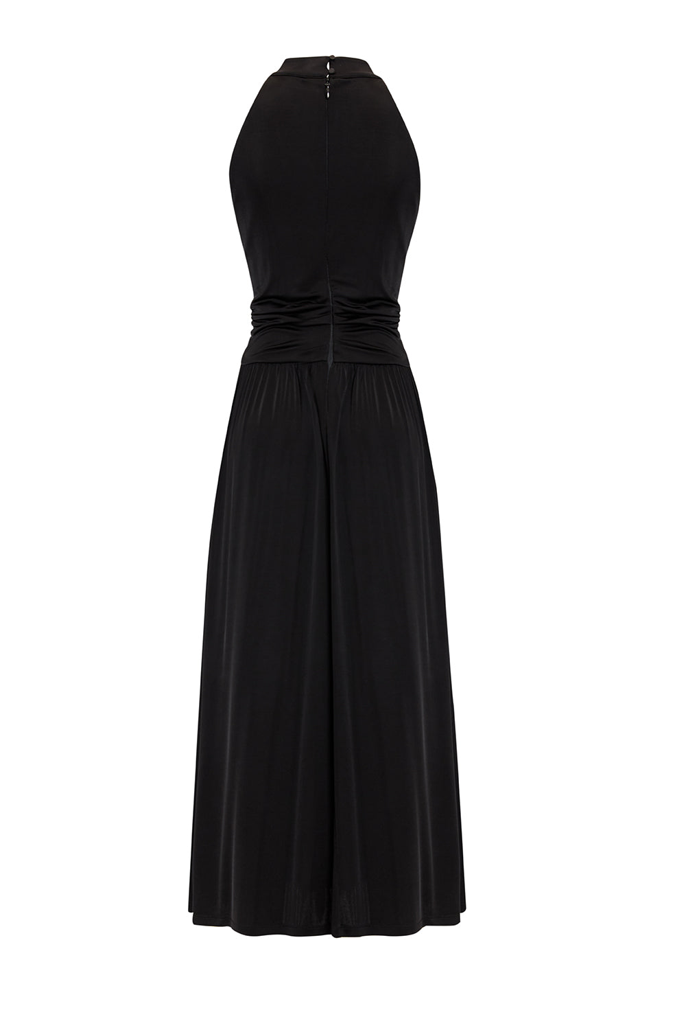 Exquise-Pliseli Halter Yaka örme Siyah Elbise-ELBİSE-8-Milagron.com