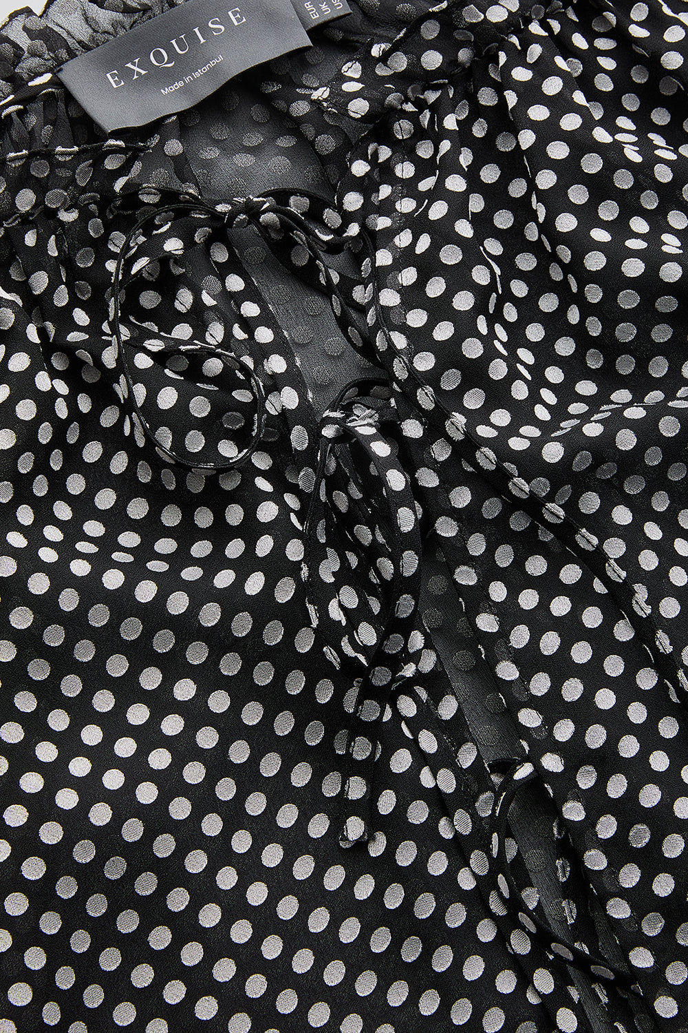 Exquise-Puantiyeli Uzun Kollu Bağcıklı Regular Gri Siyah Gömlek-GÖMLEK-7-Milagron.com