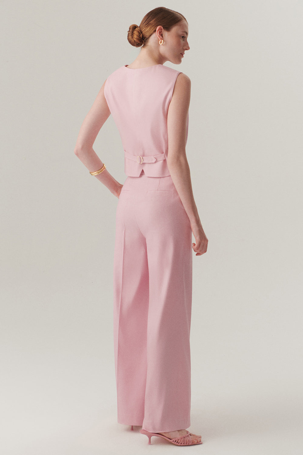 Exquise-Rahat Kalıp Pudra Keten Pantolon-PANTOLON-4-Milagron.com