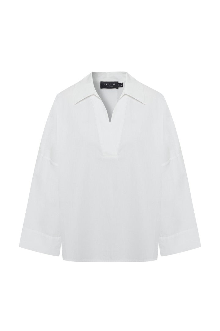 Exquise-Rahat Kesim Geniş Kol Beyaz Pamuklu Beyaz Bluz-Bluz-6-Milagron.com
