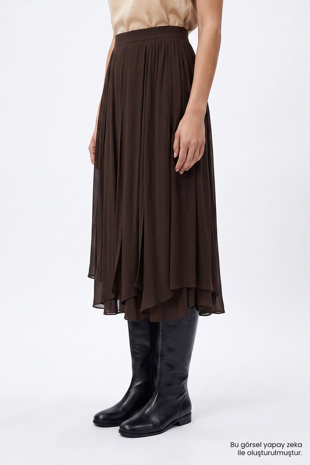 Exquise-Regular Kloş Etek – Kahverengi̇-Etek-6-Milagron.com