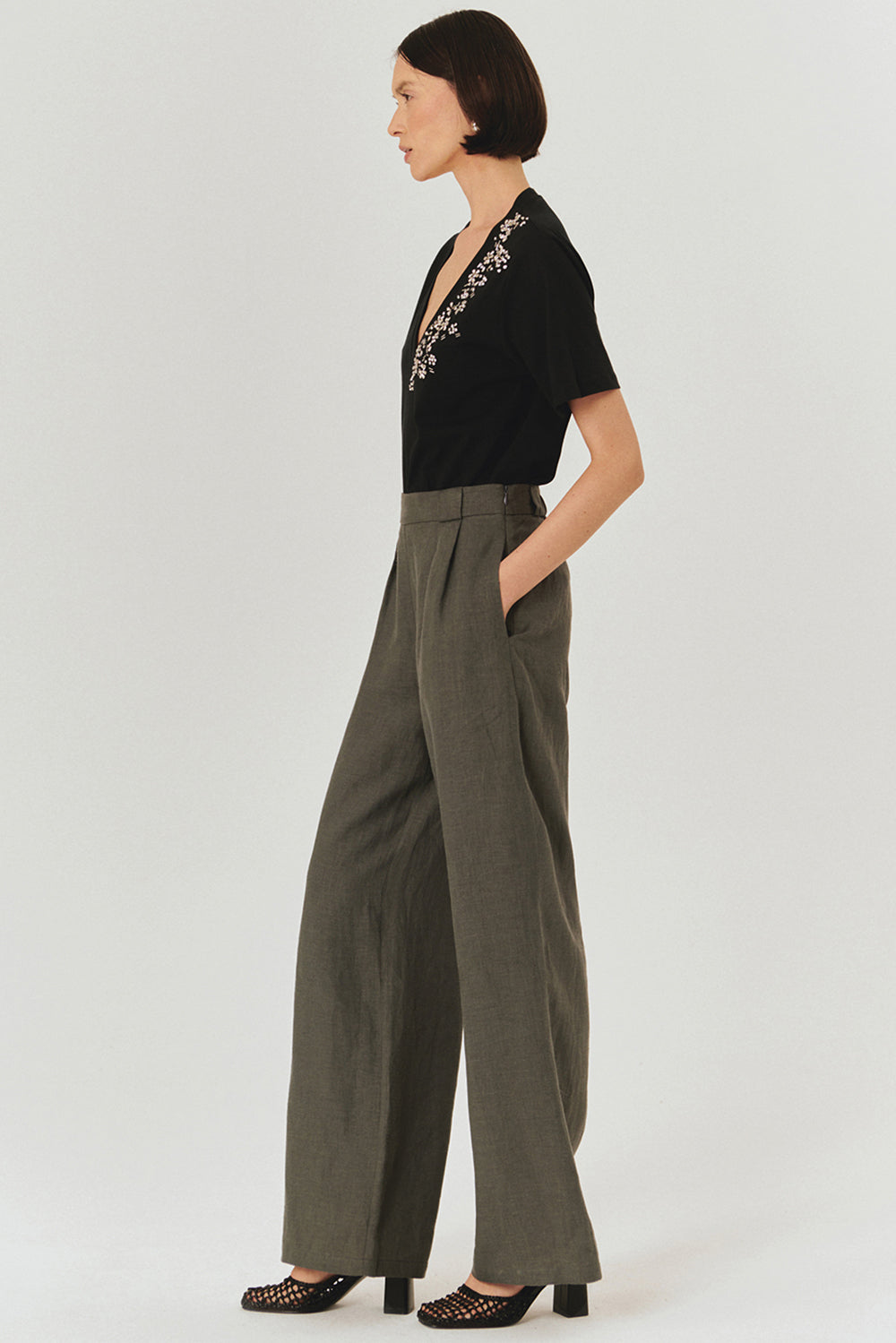 Exquise-Saf Keten Palazzo Gri Pantolon-PANTOLON-3-Milagron.com