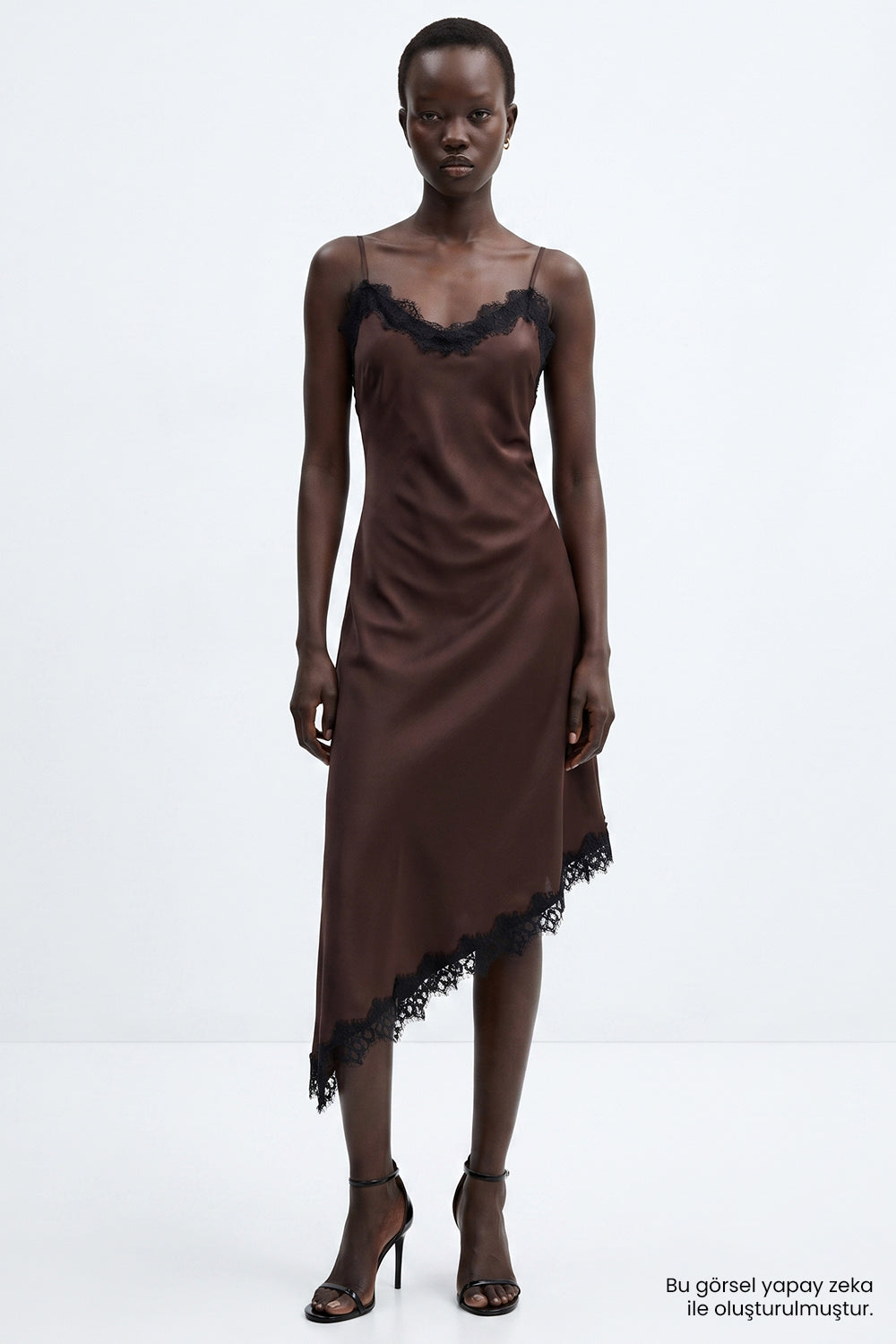 Exquise-Saten Yüzeyli Ayarlanabilir Askı Slim Fit Elbise – Kahverengi̇-Elbise-1-Milagron.com