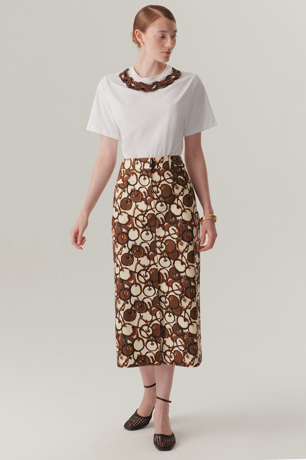 Exquise-Siyah İşleme Detaylı Bisiklet Yaka Regular Pamuklu Tişört-T-Shirts-3-Milagron.com