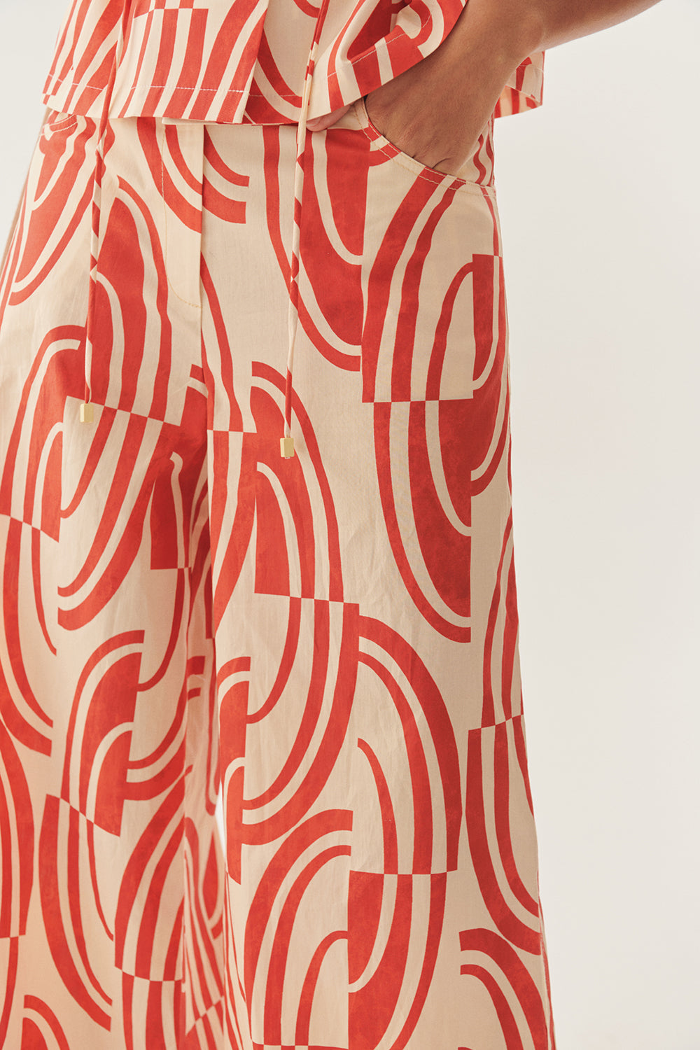 Exquise-Soyut Desenli Pamuklu Kahve Kemik Wide Leg Pantolon-Pantolon-12-Milagron.com