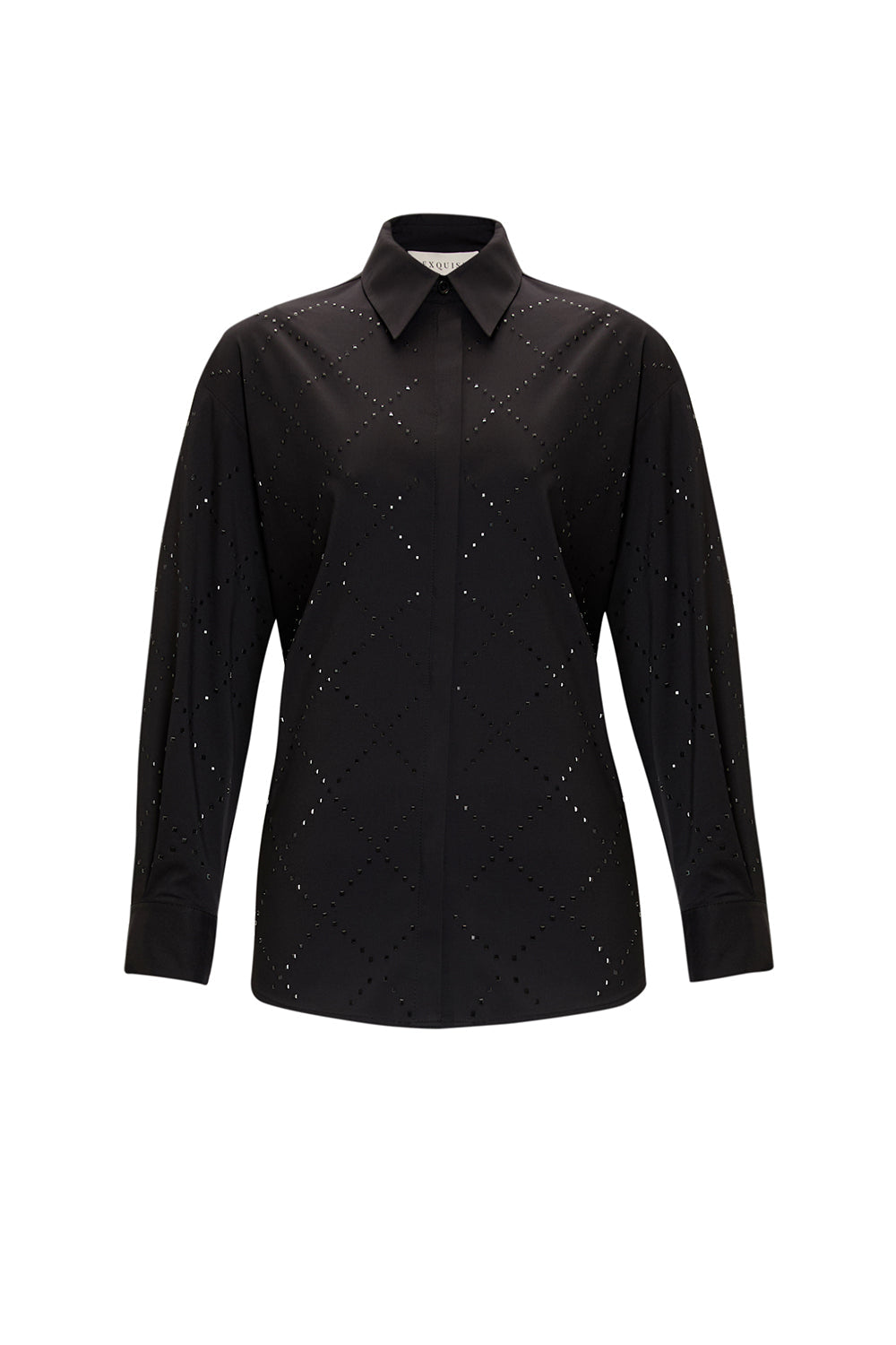 Exquise-Taş Desenli Cepsiz Uzun Kol Regular Pamuk Gömlek-GÖMLEK-1-Milagron.com