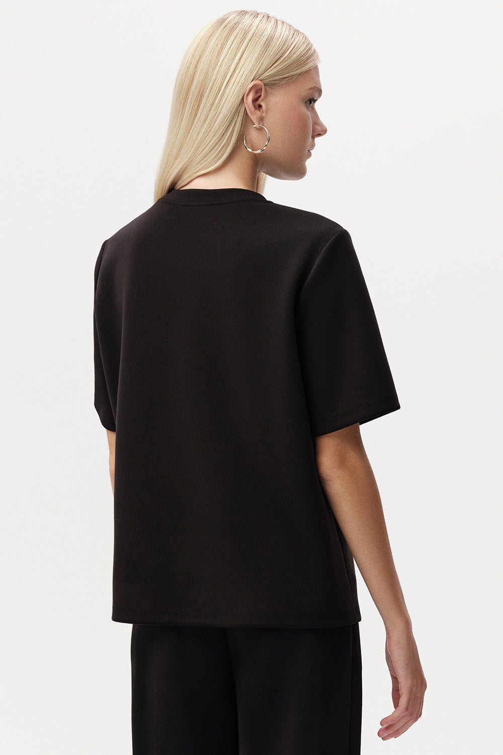 Exquise-Taş Detaylı Bisiklet Yaka Kısa Kollu T Shirt-T-SHIRT-6-Milagron.com