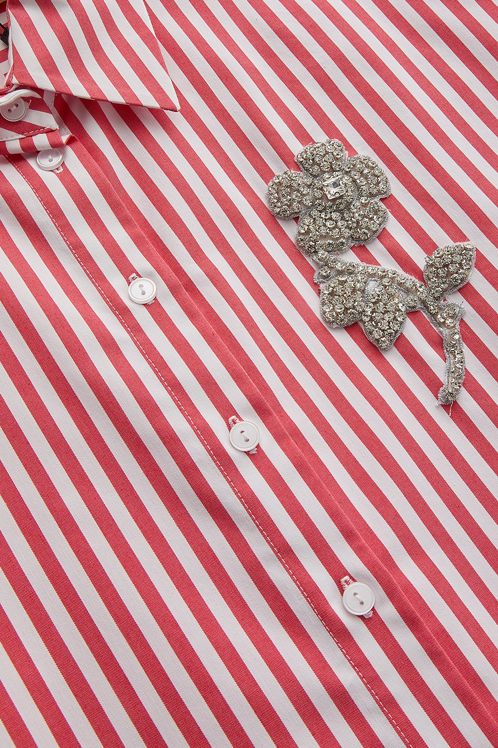 Exquise-Taş İşleme Detaylı Lacivert Beyaz Oversize çizgili Poplin Gömlek-Gömlek-7-Milagron.com