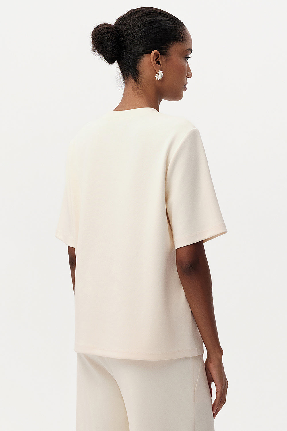 Exquise-Taş İşlemeli Bisiklet Yaka Kısa Kollu Regular T Shirt-T-SHIRT-5-Milagron.com