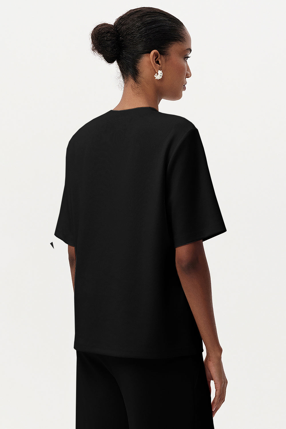 Exquise-Taş İşlemeli Bisiklet Yaka Kısa Kollu Regular T Shirt-T-SHIRT-8-Milagron.com