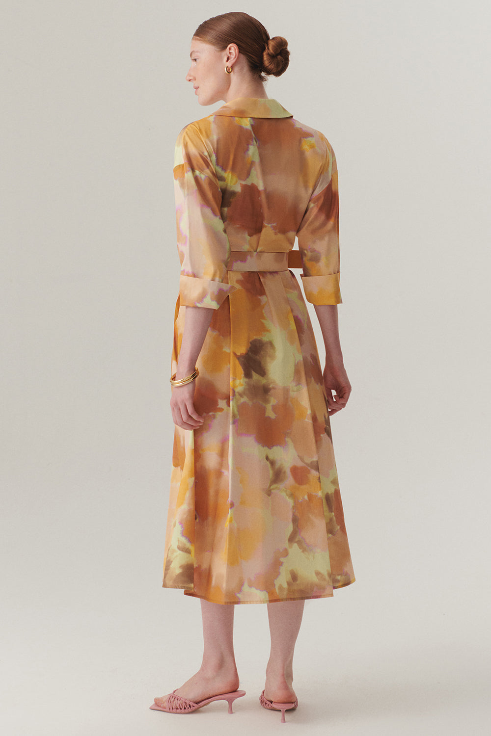 Exquise-Truvakar Kol Kemerli Bele Oturan Midi Boy Soyut Desenli Pamuklu Elbise-Elbise-4-Milagron.com