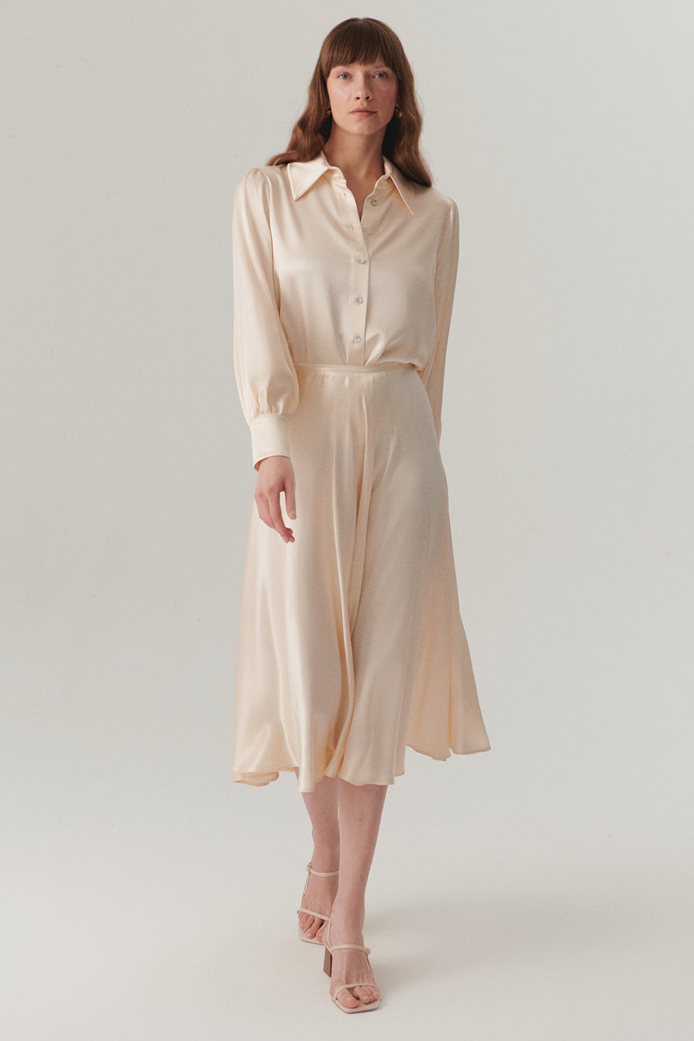 Exquise-Uzun Kol Parlak Dokulu Regular Fit Saten Gömlek-Gömlek-2-Milagron.com