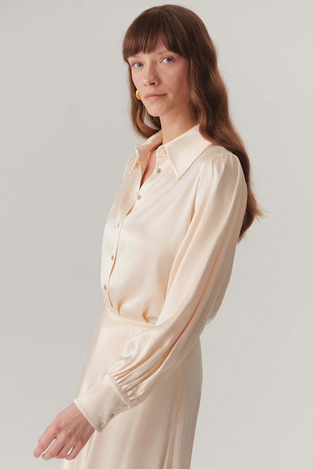 Exquise-Uzun Kol Parlak Dokulu Regular Fit Saten Gömlek-Gömlek-3-Milagron.com