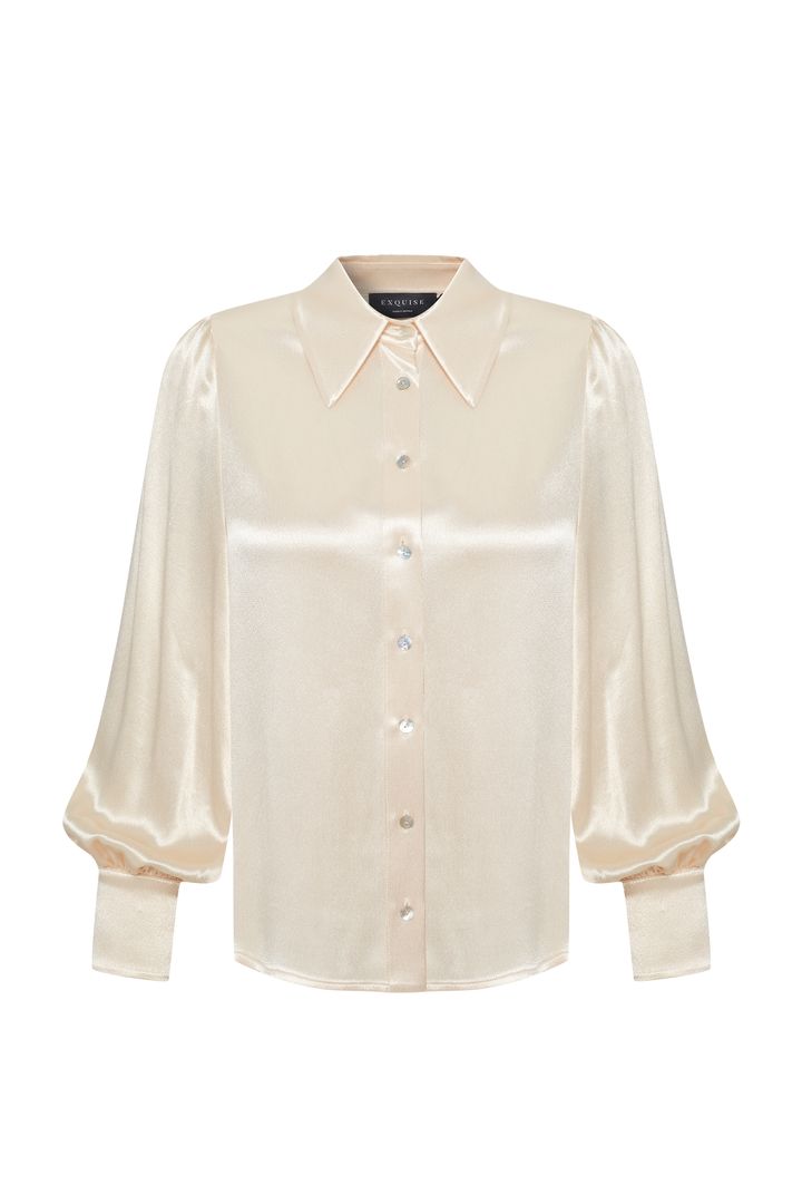 Exquise-Uzun Kol Parlak Dokulu Regular Fit Saten Gömlek-Gömlek-6-Milagron.com
