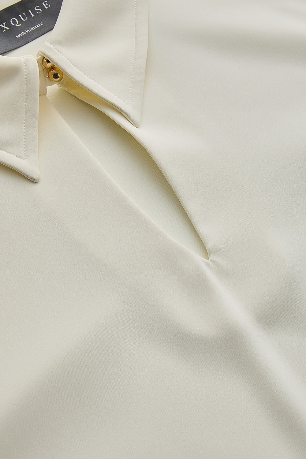 Exquise-Uzun Kollu Fiyonk İşlemeli Gömlek Yaka Oversize Kemik Bluz-BLUZ-6-Milagron.com