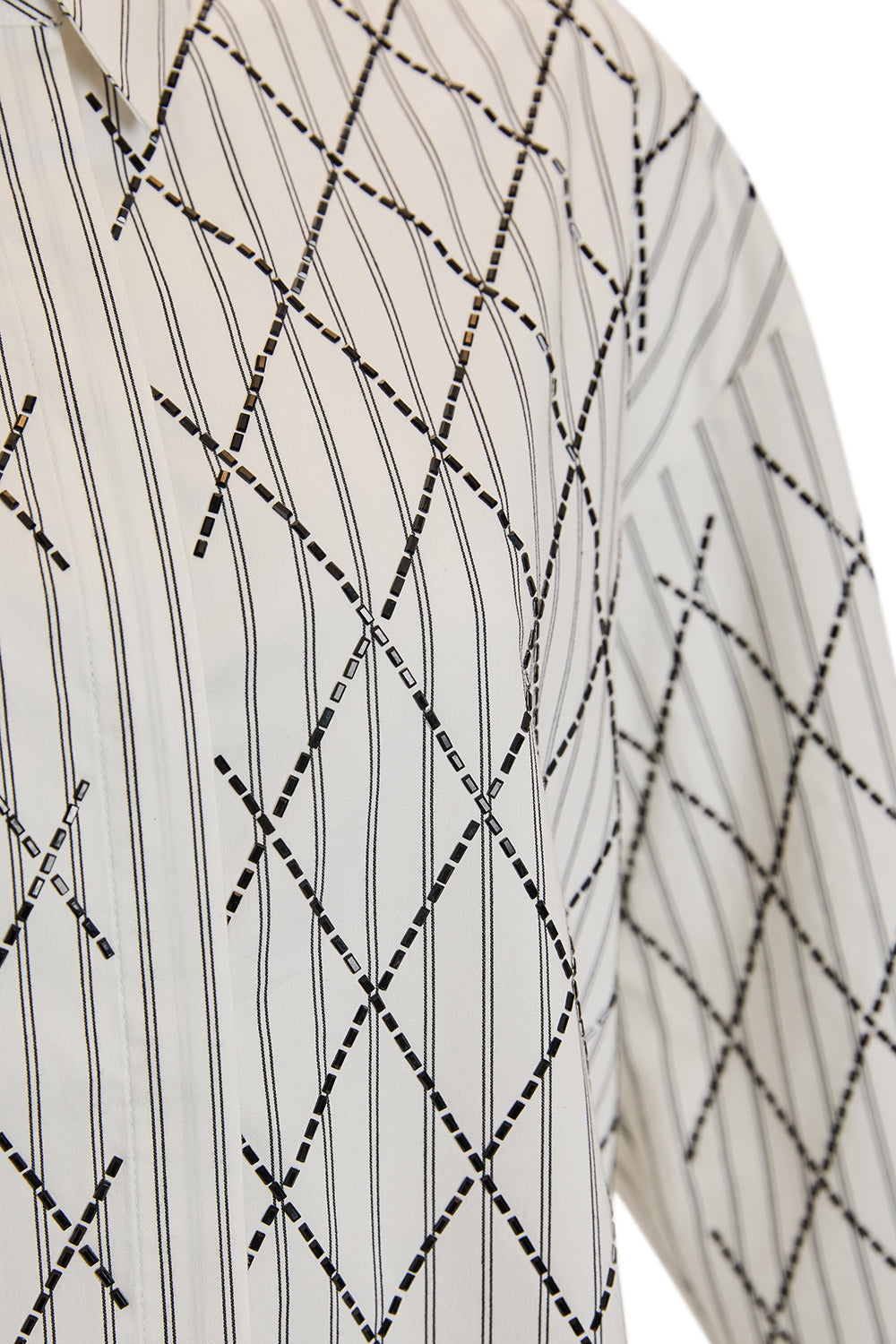 Exquise-Uzun Kollu Geometrik İşleme Detaylı Regular Dokuma Gömlek-GÖMLEK-3-Milagron.com