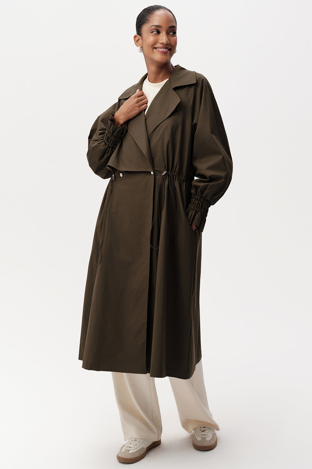 Exquise-Uzun Kollu Kuşak Detaylı Midi Regular Trençkot-TRENÇKOT-2-Milagron.com