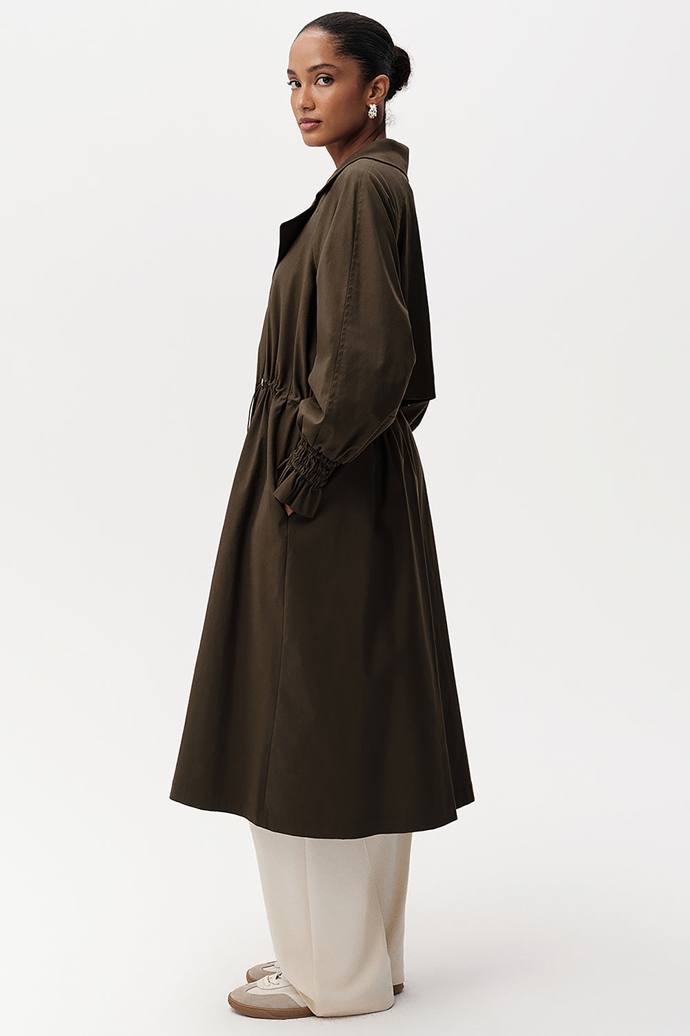 Exquise-Uzun Kollu Kuşak Detaylı Midi Regular Trençkot-TRENÇKOT-3-Milagron.com