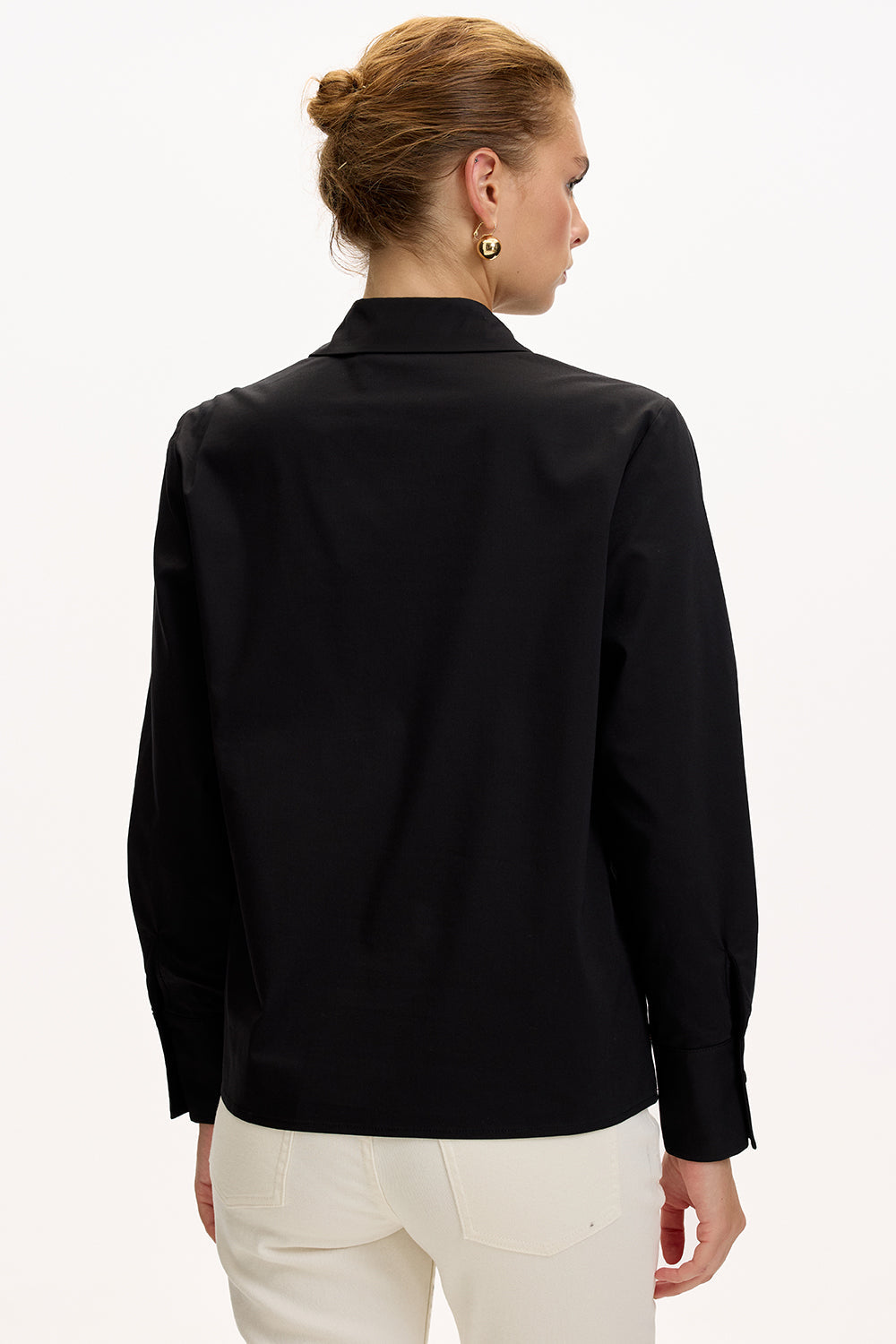 Exquise-Uzun Kollu Taş Detaylı Regular Ekose Siyah Gömlek-GÖMLEK-5-Milagron.com