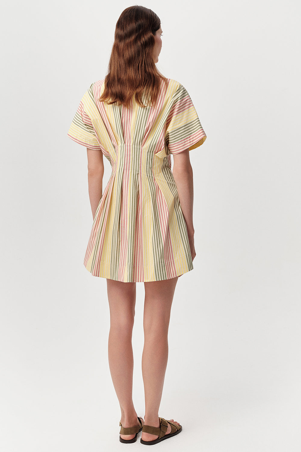 V Yaka Bele Oturan Düğmeli Cepli Regular Mini Çok Renkli Elbise