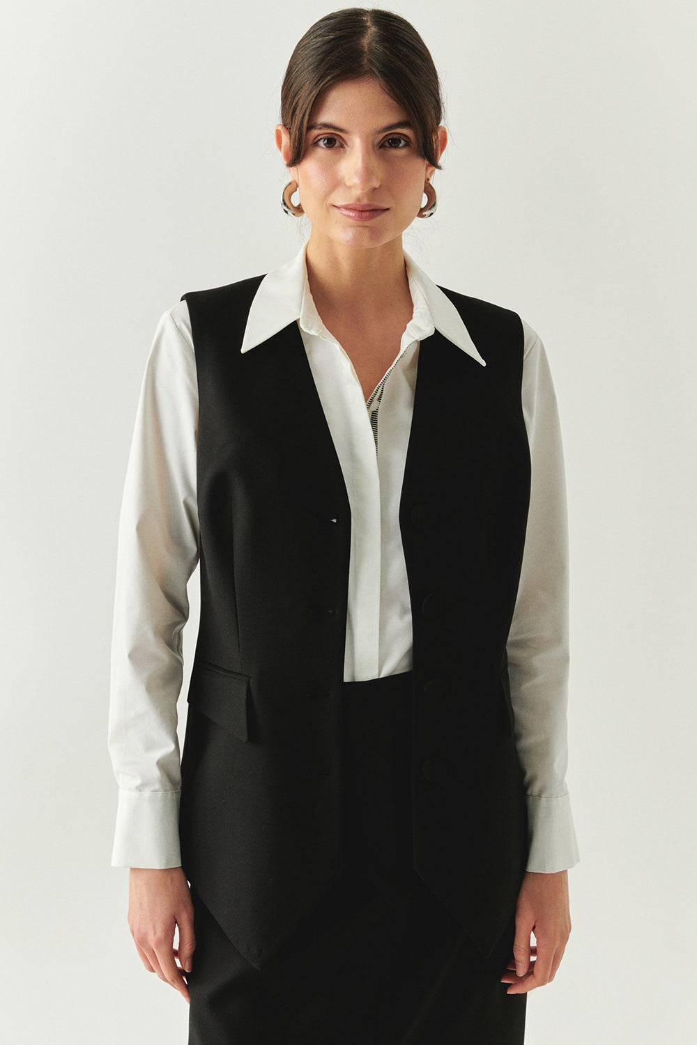 Exquise-V Yaka Cep Görünümlü Astarlı Düz Regular Siyah Yelek-YELEK-1-Milagron.com