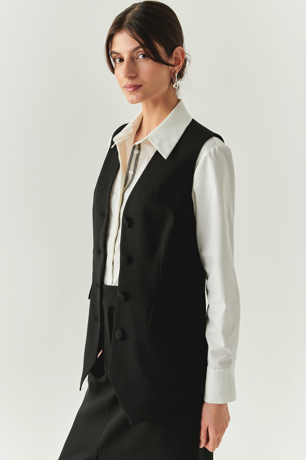 Exquise-V Yaka Cep Görünümlü Astarlı Düz Regular Siyah Yelek-YELEK-2-Milagron.com